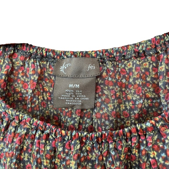 Anthropologie Fei Silk Floral Off The Shoulder Blouse Top Cottagecore Boho Med M - Picture 2 of 7
